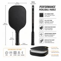 Raquette de pickleball avec poignée en cuir, corps large, noyau en nid d'abeille, forme allongée, noyau de propulsion robuste, carbone 3K