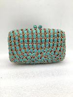 Pochette de soirée en strass turquoise, étui à bijoux en cristal, sac de banquet, fermeture à fermoir OEM ODM