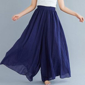 <b>Women's</b> Pull-On Elastic Waist Wide Leg Linen Cotton Palazzo Pants <b>Culottes</b> High Waist Breathable Flowy Pants - Product Image 3