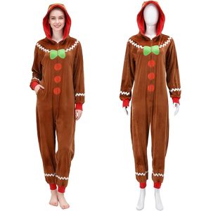 Gingerbread Zipper Onesie <b>Fleece</b> Hooded <b>Pajamas</b> For Women <b>Christmas</b> Holiday Sleepwear Cozy Soft Long Sleeve - Product Image 2