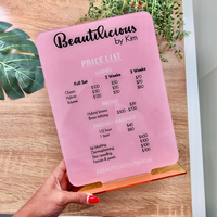 Double menu en acrylique arqué personnalisé Panneau de bar moderne pour mariage Panneau de boisson en acrylique