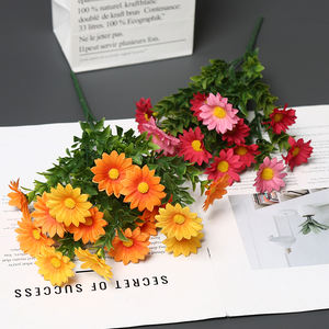 Stile europeo simulazione retrò erba selvatica crisantemo Multi-forchetta di colore brillante fiori artificiali decorativi muro di fiori - Product Image 4