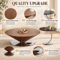 Luxuriöses Rundes Holzfurnier Kaffee- und Beistelltisch-Set Edelstahl-Basis Moderne Wohnzimmermöbel OEM Großhandel
