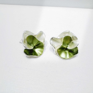 wholesale plata 925 sterling <b>silver</b> green enamel earring party designer luxury fashion woman summer bridal flower <b>stud</b> earrings - Product Image 2