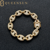 Queensun 14K katı beyaz altın 12mm Miami küba zincir bilezik DEF VS IGI GRA Lab yetiştirilen elmas düğün parti Hiphop bilezik hediye