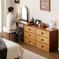 Bureau de maquillage en bois de style Mid-Century Modern Wabi Sabi avec six tiroirs vintage pour chambre et bureau à domicile
