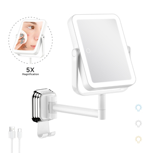 <span class=keywords><strong>Miroir</strong></span> de maquillage LED grossissant 5X, 3 modes <span class=keywords><strong>d</strong></span>'éclairage, <span class=keywords><strong>miroir</strong></span> à ventouse carré, capteur tactile, rechargeable par USB, <span class=keywords><strong>miroir</strong></span> de salle de bain avec crochet - Product Image 1