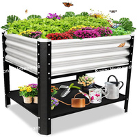 Caixa de Plantio Elevada Moderna em Aço Cromado Prateado com Furos de Drenagem para Uso Externo em Casa para Flores, Vegetais e Ervas