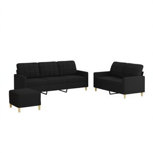 Black Modern Sectional <b>Sofa</b> Set with Tufted Back and <b>Wood</b> <b>Legs</b> for Living Room - Product Image 1
