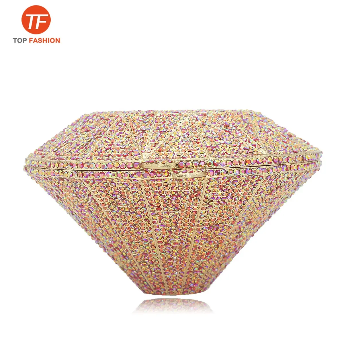 Factory Wholesales Diamond Shape Alloy Evening Bag Crystals Geometric Pattern Wedding Party Clutch bag Purse Handbag