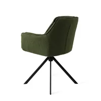 Fauteuil de salle à manger élégant et robuste pivotant en tissu bouclé vert foncé avec base en métal