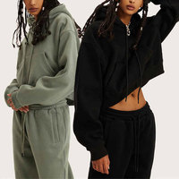 Huili kustom Logo 100% katun kosong tracksuit 2 potong sesuai Set French Terry Pullover Crop Top dasar Hoody dan jogging wanita