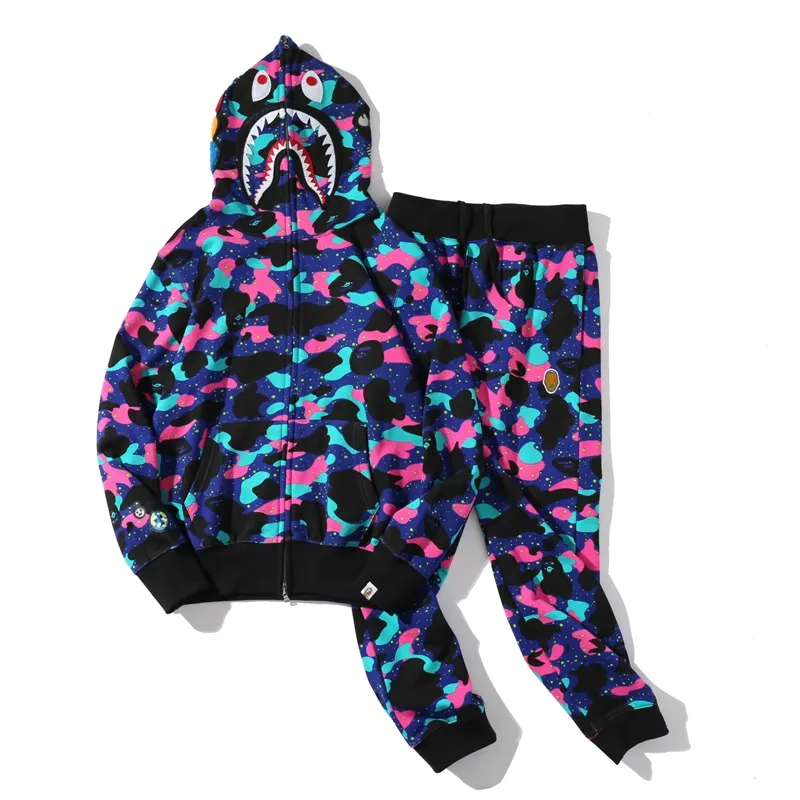 2021 autumn bape High Quality KID cudi shark full zip zipper hoodie suit Camouflage Cotton Supplier Sweatshirt for men