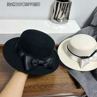 Chapeaux Fedora élégants en feutre de laine australienne 100% pour femmes, modèle 2027, avec nœud en satin, style boater à dessus plat, pour l'hiver.