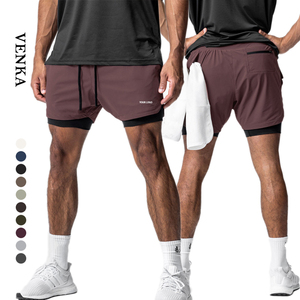 Pantaloncini da corsa a doppio strato ad asciugatura rapida da uomo, <span class=keywords><strong>pantaloni</strong></span> da ginnastica per allenamento fitness con tasche, pantaloncini da basket da uomo. - Product Image 1