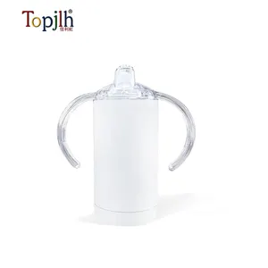 Topjlh copo com canudinho em branco para bebês e crianças, copo com canudinho de sublimação em aço inoxidável 12 onças personalizado