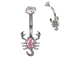 Anneau de nombril en titane implantable ASTM F136 CZ, motif scorpion central