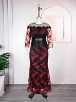 Robe longue sirène africaine en dentelle florale pour femme, à manches longues, avec ceinture, longueur ras du sol, pour soirée ou tenue décontractée, vente en gros
