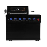 Gril à gaz noir en acier inoxydable de qualité supérieure à 4 brûleurs Cuisine extérieure avec réfrigérateur et cuisinière latérale BBQ de cuisson en plein air noir