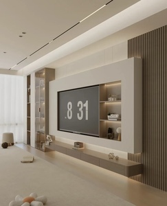 Mueble de <span class=keywords><strong>TV</strong></span> de Madera Maciza para Montar en la Pared con Luces LED y Puerta de Vidrio / Mueble de Almacenamiento Personalizado para Sala de Estar - Product Image 4