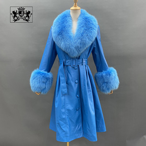 <span class=keywords><strong>Chaqueta</strong></span> de Cuero Genuino Janefur de <span class=keywords><strong>Talla</strong></span> <span class=keywords><strong>Grande</strong></span>, por Encima de la Rodilla, con Cuello y Puños de Piel <span class=keywords><strong>Grande</strong></span>, Cortavientos Largo de Invierno para <span class=keywords><strong>Mujer</strong></span>, Abrigo de Cuero Real - Product Image 3