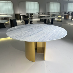 <span class=keywords><strong>Tavolo</strong></span> da pranzo moderno rotondo in marmo con Base geometrica in metallo - Product Image 2