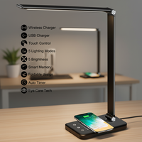Lampe de bureau LED moderne européenne simple avec charge sans fil, pliable, flexible, protection des yeux, luminosité réglable par toucher, carrée en métal
