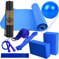 Ensemble de yoga 10 pièces avec tapis de yoga 7 mm, ballon de yoga, bande d'étirement, bande de résistance, anneau de traction, brique de yoga, ensemble de fitness à domicile en EVA