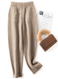 Bayan kaşmir yün kadın örgü cepli pantolon - Product Image 5