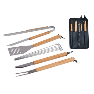 CAMPINGAZ Set di strumenti per Barbecue da 10 pezzi con manico in legno per pulire le spazzole utensili per spiedini e lavastoviglie per grigliare - Product Image 1