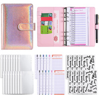 Carnet de notes A6 en cuir PU, agenda à 6 anneaux, couverture scintillante, classeur de budget avec enveloppes pour argent liquide, carnet pour filles