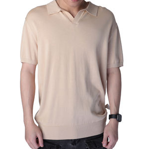 Logo personnalisé OEM & ODM hommes pull d'été col en V tricot revers bouton Baggy T-Shirt anti-rides motif solide conception - Product Image 2