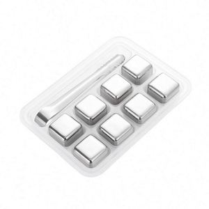 Accesorios de Bar de Piedras Metálicas Reutilizables, Cubos de Hielo de Acero Inoxidable para Whisky con Pinzas para Hielo - Product Image 1