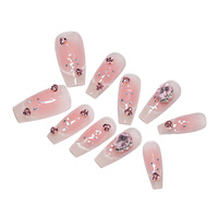10 Pièces Faux Ongles en Résine Haut de Gamme Style Pure Desire Nail Art Brillant Diamanté Prêts à Poser French Cat Eye Demi-Ongles