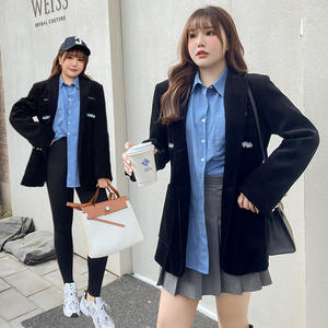 Chaqueta de Terciopelo para Mujer N8238, Chaqueta de Otoño Bordada en Corduroy Negro, Talla Grande, Ropa Exterior Femenina - Product Image 4