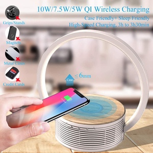 Modern Design Fast Wireless Charger Smart Cordless Table Lamp <b>with</b> Blue Tooth <b>Speaker</b> Shade Touch Control DC Power Supply Blue - Product Image 2