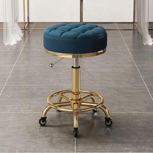 Tabouret de salon de coiffure moderne pivotant, réglable en hauteur, avec coussin capitonné et base métallique pour studio de beauté - Product Image 6