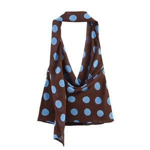 Vestido de Verano para Mujer, Estilo Urbano, Espalda Descubierta, Sin Mangas, Delgado, con Estampado de Lunares, Cuello Halter, Estilo Ondulado - Product Image 3