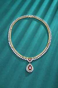 Collar de plata S925 con 11,08 quilates Piedra preciosa roja 107,4 quilates Piedras secundarias Peso total 65,49 gramos Patrón geométrico - Product Image 5