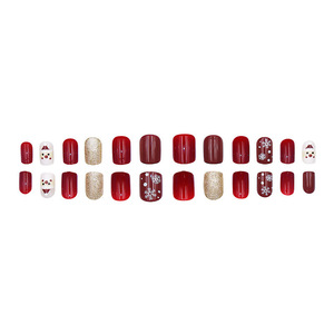 Vente chaude édition de Noël <span class=keywords><strong>Nail</strong></span> <span class=keywords><strong>Art</strong></span> 24 pièces <span class=keywords><strong>court</strong></span> détachable portable faux ongles père noël flocon de neige doigts - Product Image 4