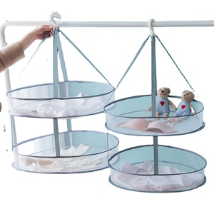 Sweater Drying Rack Folding Network Collapsible Storage Hanging Clothes Laundry Basket with Windproof Hook Flat to Dry Mesh