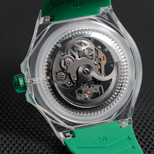 Montre-bracelet automatique squelette mécanique EM1072, bracelet en silicone vert transparent avec logo personnalisé, montres de sport lumineuses, fabrication en usine - Product Image 3