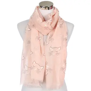 Super Cute Cat Animal Printed Sunscreen Shawl Oblong Scarf for Women