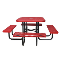 Grande table de pique-nique en maille d'acier pour extérieur public et commercial école restaurant extérieur jardin patio table à manger en métal avec chaises