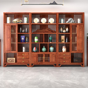Redwood Hedgehog Red Sandalwood New Chinese Style Antique Stand <b>Solid</b> <b>Wood</b> <b>Bookcase</b> Office Storage Display Cabinet A080 Wooden O - Product Image 1