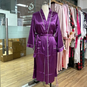 Robes Kimono Simples en Soie Satinée Grande Taille à Manches Longues, Longueur Mollet, Couleur Unie, Col en V, Robe de Soirée SPA, Robe de Nuit Personnalisée - Product Image 2