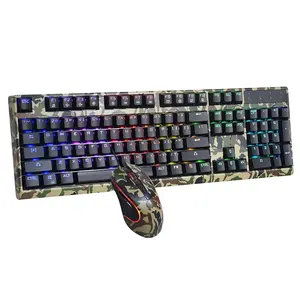 Vintage Berwarna Mesin Tik Mekanik Tombol Wireless Desktop Combo Gaming Keyboard Mouse