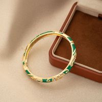 Gelang Bangle Terbuka Enamel Zirkon Lebar 0.6 untuk Wanita, Lapisan Emas 18K, Desain Bunga, Gaya Istana, Mode Cina