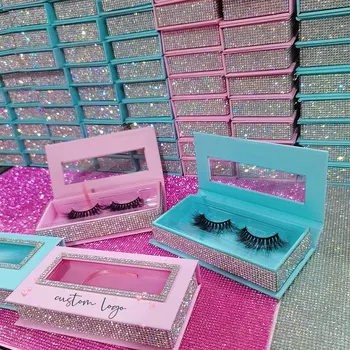 Empty lash box full strip eyelash box private label lashes case diamond pink lash cases packaging