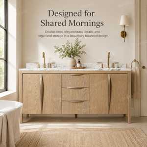 <span class=keywords><strong>Mobile</strong></span> <span class=keywords><strong>Bagno</strong></span> Doppio RH Resplendent Modern Oak, con Top in Marmo Carrara, Lavabo a 6 Ante per Villa, Grande Unità Lavabo, Arredo <span class=keywords><strong>Bagno</strong></span> di Lusso - Product Image 2